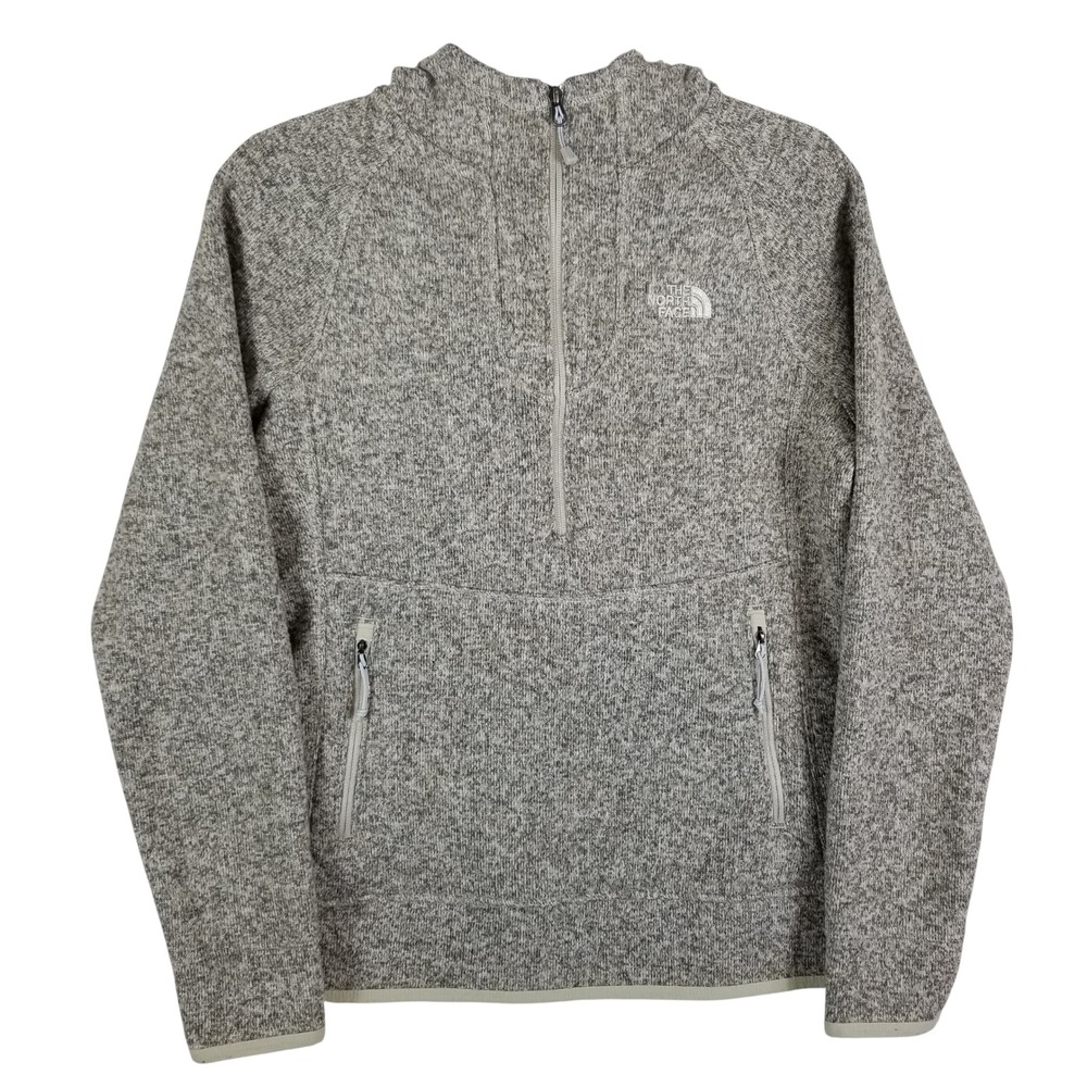 The North Face Crescent Hooded Pullover 1/4 Zip Fleece Jacket Gray Womens Medium